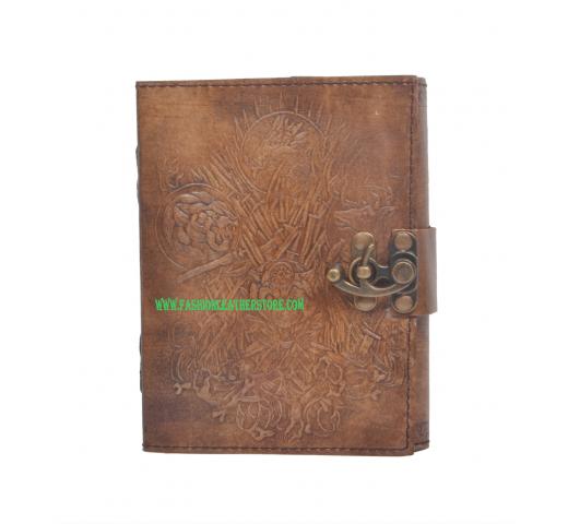 Handmade Vintage New Antique Design Devil Animals Embossed Leather Journal Notebook Charcoal Color Journals 7x5 Inches Notebook